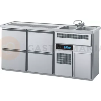 Chladící barový stůl 1950x700x980 mm, 4 zásuvky, dřez na pravé straně | RILLING, AGT M722R 81-2/2