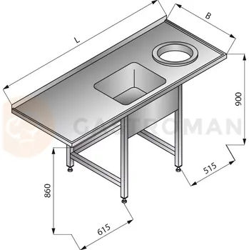 Nerezový dřez Stůl s jednokomorovým dřezem a otvorem na odpadky vpravo, 1800x700x900 mm | LOZAMET, LO350/P