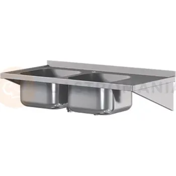 Nerezový dřez Přístěnná nerezová pracovní deska se dvěmi dřezy, závěsná, bez noh 1900x700 mm | ASBER, DTS-197/2-PL-L