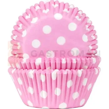 Kuchyňská sůl Košíčky na cupcake, průměr 5 cm, 50 ks růžová s bílými puntíky | HOUSE OF MARIE, HM1920
