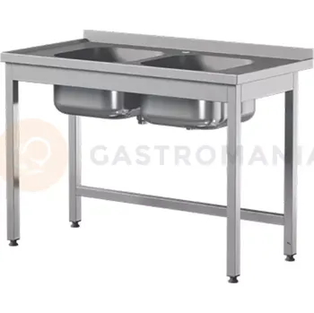 Nerezový dřez Přístěnný nerezový stůl s dvoukomorovým dřezem 1200x600x850 mm | ASBER, STW-126/2-PL-L-B