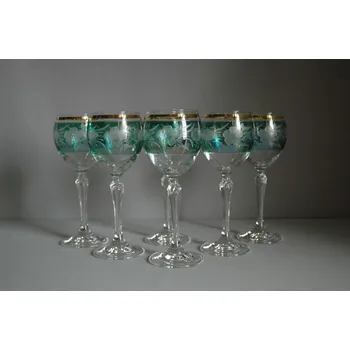 Sklenice Sklenice na víno, 6 ks, dekor květy, v zelené