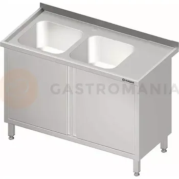 Kuchyňská linka Stůl nerezový s dřezem dvoukomorovým na levé straně a se skříňkou s křídlovými dvířky 1400x700x850 mm | STALGAST, 980887140
