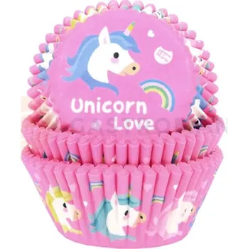 Kuchyňská sůl Košíčky na cupcake, průměr 5 cm, 50 ks růžová s jednorožcem | HOUSE OF MARIE, HM5962