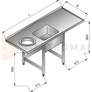 Nerezový dřez Stůl s jednokomorovým dřezem a otvorem na odpadky vlevo, 1800x700x900 mm | LOZAMET, LO350/L
