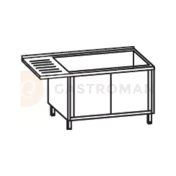 Nerezový dřez Stůl s dvoukomorovým dřezem z pravé strany 1800x600x900 mm, s prodlouženým odkapávačem a policí s dvířky | RILLING, AST C618C 2RSF