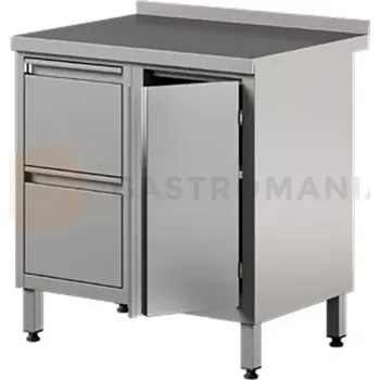 Nerezový dřez Nerezový přístěnný stůl se 2 zásuvkami a skříňkou, křídlové dveře 800x600x850 mm | ASBER, WM-86-PL-HD-2DR