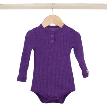 Kojenecký body Crawler Rostoucí merino žebro body dlouhý rukáv dětské Fialový melír Velikost: 68-74/80 (6-18 měsíců)
