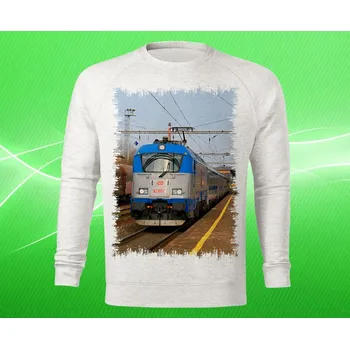 Pánská mikina mikina s lokomotivou 380 016-6 dámská XXL (mikina s vlakem světle šedý melír)