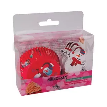 Pečicí papír Komplet 24 košíčků na pečení muffinů a topperů se sněhulákem | SILIKOMART, Snowman