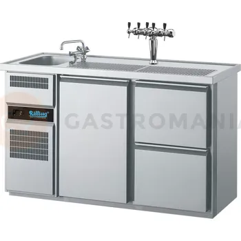 Chladící barový stůl 1550x700x980 mm, 2 zásuvky, dvířka a dřez na levé straně | RILLING, AGT M721L 81-1/2