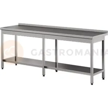 Počítačový stůl Přístěnný stůl z nerezové oceli s policí 2700x600x850 mm | ASBER, WT-276-PL-S