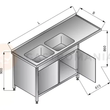 Nerezový dřez Stůl s dvoukomorovým dřezem na levé straně, se skříňkou s křídlovými dveřmi 1800x700x900 mm | LOZAMET, LO347/L