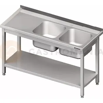 Kuchyňská linka Stůl nerezový s dřezem dvoukomorovým na pravé straně s policí 1900x600x850 mm | STALGAST, 980826190