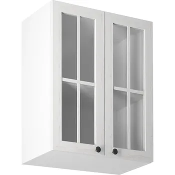 Kuchyňská skříňka Tempo Kondela Horní dvoudveřová skříňka se sklem PROVANCE G60 bílá/sosna andersen