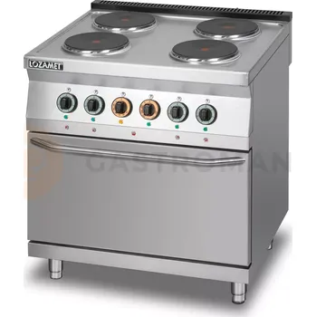Sporák Elektrický sporák se 4 plotýnkami a elektrickou troubou a termooběhem GN 1/1 | LOZAMET, L700.KEO4-PET