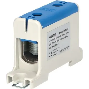 Svorka univerzální UK 95/1 N, 245A, 1pól., AL/CU, krytá, modrá, na DIN, ELEMAN 1006620