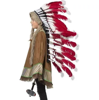 Karnevalový doplněk Funny Fashion Velká Indiánská čelenka pro náčelníka červená/bílá