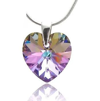 Náhrdelník Swarovski Elements Heart krystal 18mm - Stříbrný náhrdelník (přívěsek + řetízek) fialové srdce, srdíčko 32020.5 Vitrail Light (růžová, fialová, tyrkysová, duhová)