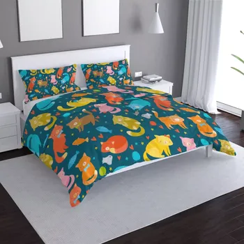 Povlečení Saténové povlečení Kočky s rybkami - Sablio - 140x220 / 90x70