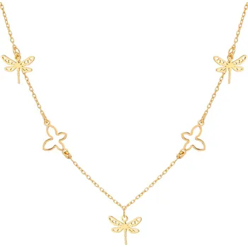 Náhrdelník Pozlacený stříbrný náhrdelník - vážky, motýli - AP533-5712
