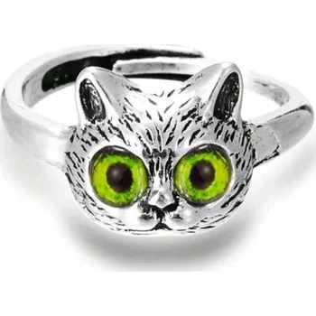 Prsten Krásný prsten s hlavou kočky, zelené oko