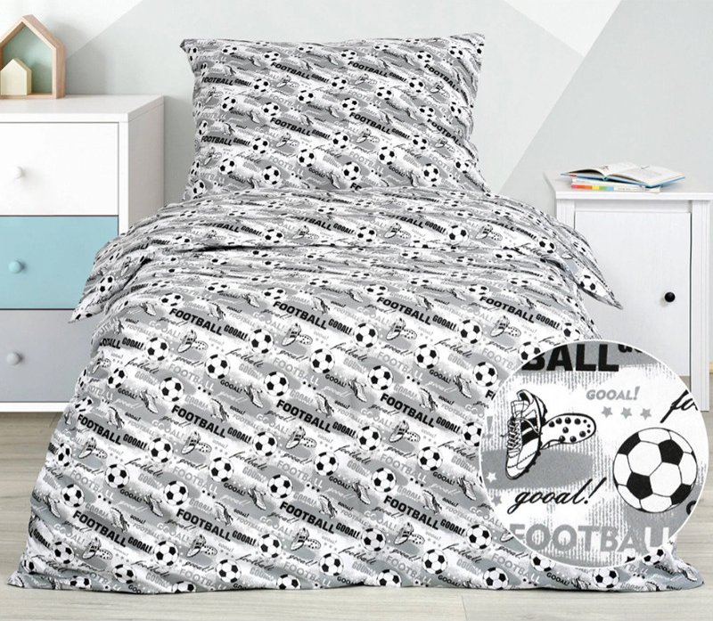 Dětské povlečení football na šedé, bavlna