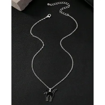 Náhrdelník Náhrdelník s černou kočkou, barva stříbrná