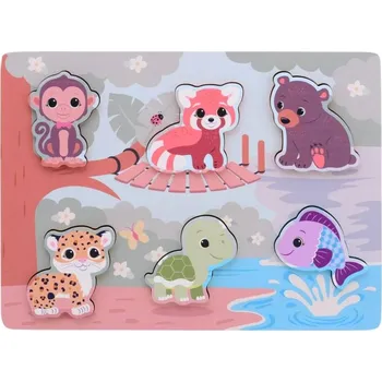 Dřevěná hračka JOUECO DŘEVO Puzzle vkládací zvířátka 6 dílků na desce pro miminko