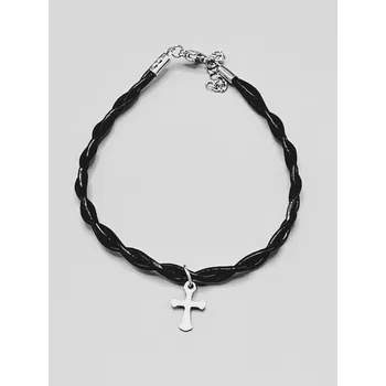 Náramek Kožený splétaný náramek s křížkem