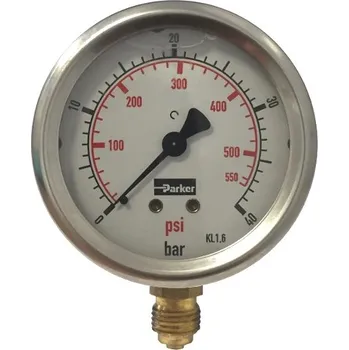 NEREZ glycerinový manometr pro spodní připojení, DN100 0-400bar G1/2" SV Parker PGB1001400