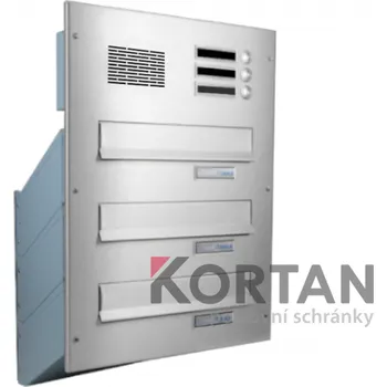 Poštovní schránka 3x poštovní schránka D-041 k zazdění do sloupku + čelní deska s 3x zvonkem a HM ABB - NEREZ / šedá