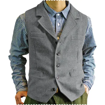 Pánská bunda Vlněná pánská vesta formální s kapsami Barva: Stříbrná, Velikost: M