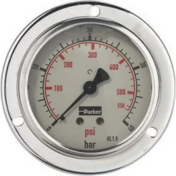 Příslušenství k čerpadlu NEREZ glycerinový manometr pro zadní připojení na panel s přírubou, DN063 0-160bar G1/4" ZV Parker PGF0631160
