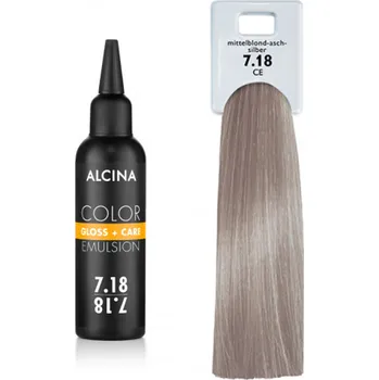 Barva na vlasy Alcina - Tónovací emulze - Color Gloss + Care Emulsion 7.18 Střední blond - popelavá - stříbrná 100 ml