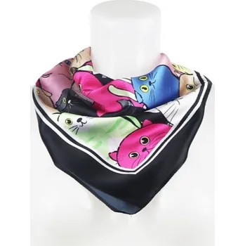 Šátek Hedvábný šátek, veselé kočky, černý