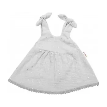 Kojenecký body Baby Nellys Letní lehoučké mušelínové šaty Summer Stars - šedé, vel. 68/74; 68/74 (6-9m)