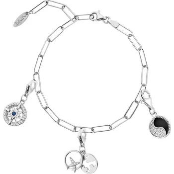 Náramek Stříbrný náramek charms - sada - kompas, letadlo, jin - jang - AP100-0109