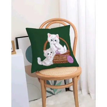 Povlak na dekorativní polštářek Povlak na polštář, koťata s klubkem v košíku