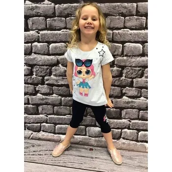 Komplet triko LOL s brýlemi bílé + 3/4 legíny tmavě modré - 110