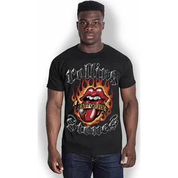 Pánská móda Rolling Stones tričko, Flaming Tattoo Tongue, pánské S