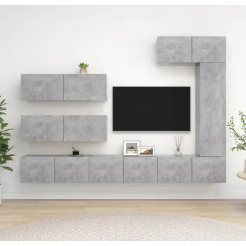 Obývací stěna vidaXL 7dílný set TV skříněk dřevotříska [3078717] Barva: Betonová šedá
