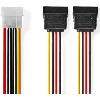 Napájecí kabel Nedis Interní Napájecí kabel | Molex Zástrčka | 2x SATA 15kolíková Zásuvka | Pozlacené | 0.15 m | Kulatý | PVC | Vícebarevné | Box