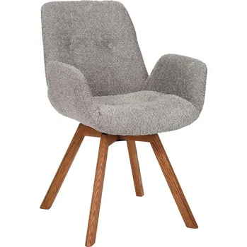 Jídelní židle Moderní otočná jídelní židle Gothenborg ve skandinávském stylu s šedým buklé čalouněním a opěrkami na ruce 61 cm