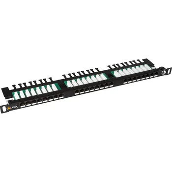 Rozvaděč SOLARIX Patch panel UTP 24xRJ45 CAT5E s vyvazovací lištou černý 0,5U 19" High-density 24000144
