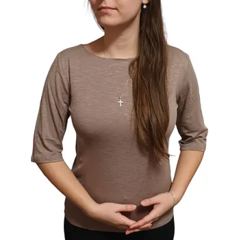 Dámská halenka Halenka UOMO & DONNA hnědá loketkový rukáv (lodičkový střih) Velikosti Uomo a Donna: 36