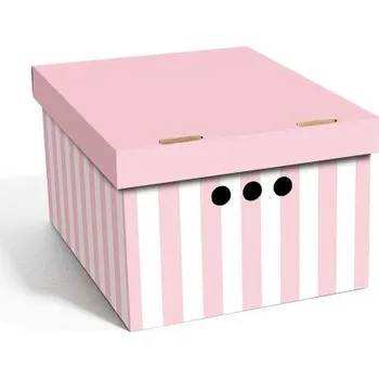 Úložný box Dekorativní kartonová krabička RŮŽOVÉ PRUHY A4 úložný box, velikost 33x25x18cm (Dekorativní krabice. Box je vyroben z pevné lepenky a hodí se ideálně k přechovávání různých předmětů jako je oblečení, hračky, knihy a jiné drobnosti. Díky dekorativnímu poti