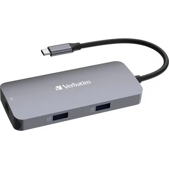 USB hub VERBATIM Hub USB-C Pro Multiport 5 Port, 2x USB 3.2, 1x USB-C, HDMI, RJ45, šedá