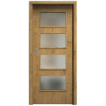 Interiérové dveře SAPELI SWING KOMFORT M49 - CPL LAMINÁT - POSUVNÉ DVEŘE VČ. ZÁRUBNĚ - Dub sukatý Průchozí šířka (cm): 80, Průchozí výška (cm): 197, Typ skla: Satináto bílé