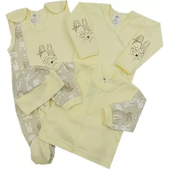 Kojenecká souprava 4-dílná soupravička do porodnice Exlusiv pastel žlutá dva zajíci velikost 56